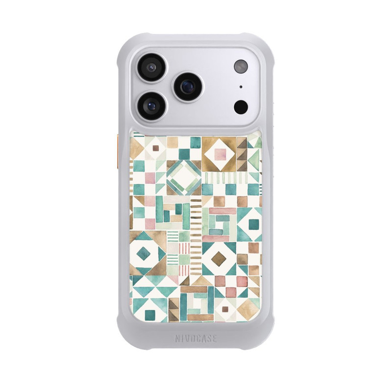 iPhone 17 Pro NIVOmax Geometric Blocks Retro Vintage Patchwork Green