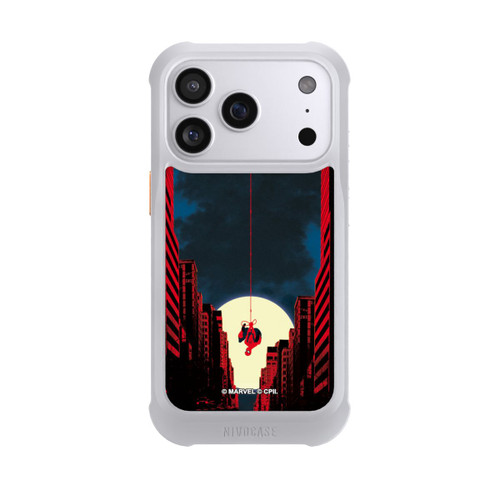 Apple iPhone 17 Pro NIVOmax Spider-Man Marvel between Skyscrapers