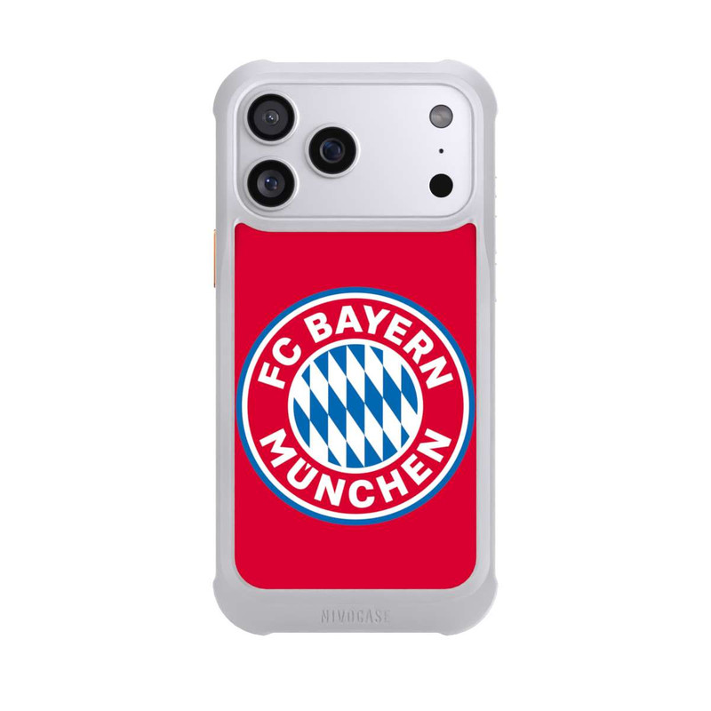 iPhone 17 Pro Max NIVOmax FCB Logo sur fond rouge