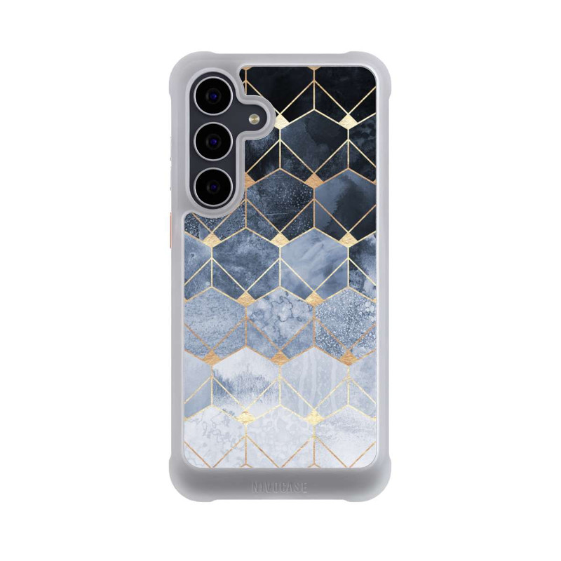 Galaxy S25 FE NIVOmax Blue Hexagons And Diamonds Gold Print