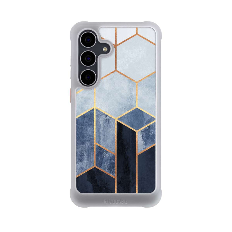 Galaxy S25 FE NIVOmax Soft Blue Hexagons Gold Print