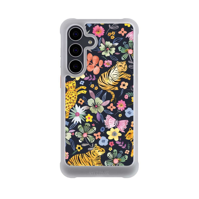 Galaxy S25 FE NIVOmax Frühlingsblumen mit Tiger schwarz