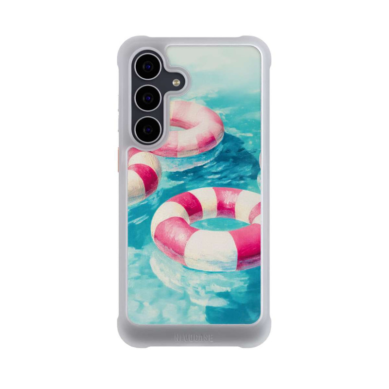 Galaxy S25 FE NIVOmax Gestreifte Schwimmringe im Pool