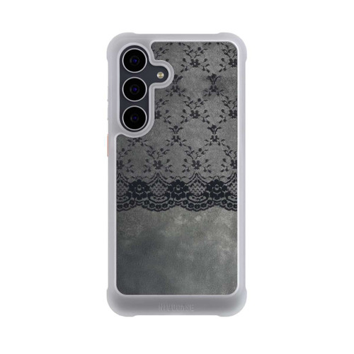 Samsung Galaxy S25 FE NIVOmax Schwarzes Spitzenmuster auf grauem Hintergrund