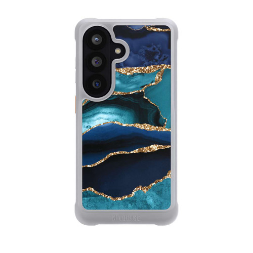 Samsung Galaxy S26 NIVOmax Dark and Light Blue Marble Gold Glitter Look