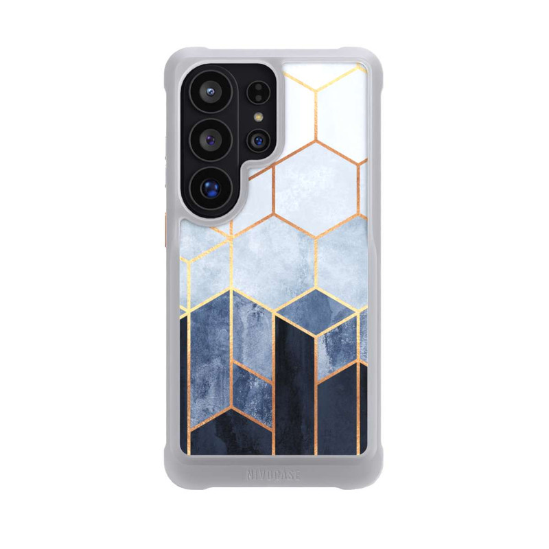 Galaxy S26 Ultra NIVOmax Impression d'or d'hexagones bleus doux