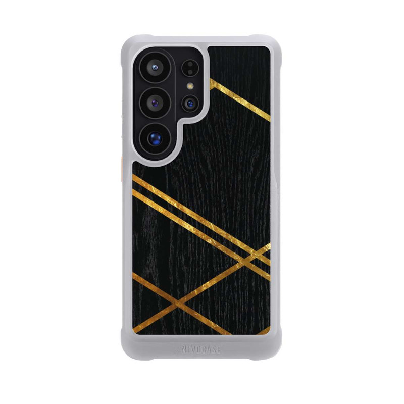 Galaxy S26 Ultra NIVOmax Schwarzes geometrisches Muster Goldene Streifen