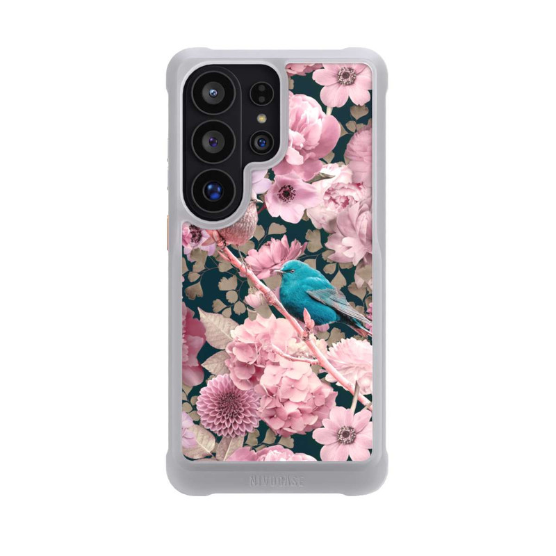 Galaxy S26 Ultra NIVOmax Spatzen im rosa Blumenmuster