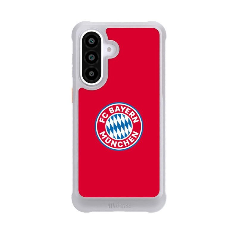 Galaxy A57 5G NIVOmax FCB Logo sur fond rouge