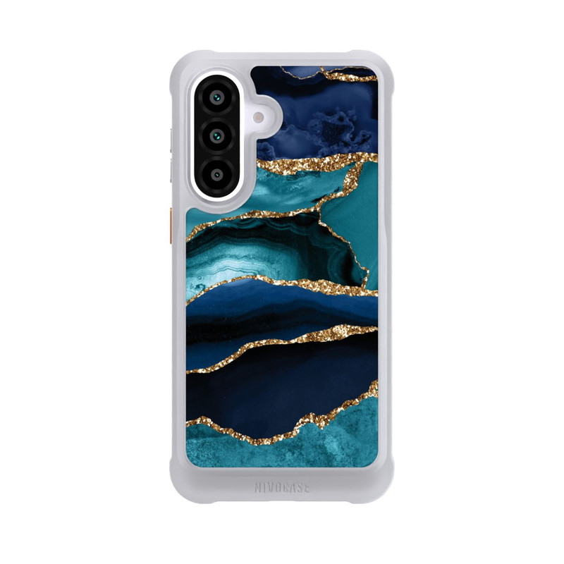Galaxy A57 5G NIVOmax Dark and Light Blue Marble Gold Glitter Look
