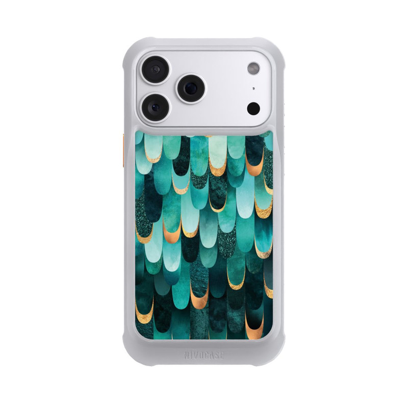 iPhone 18 Pro Max NIVOmax Imprimé or turquoise à plumes