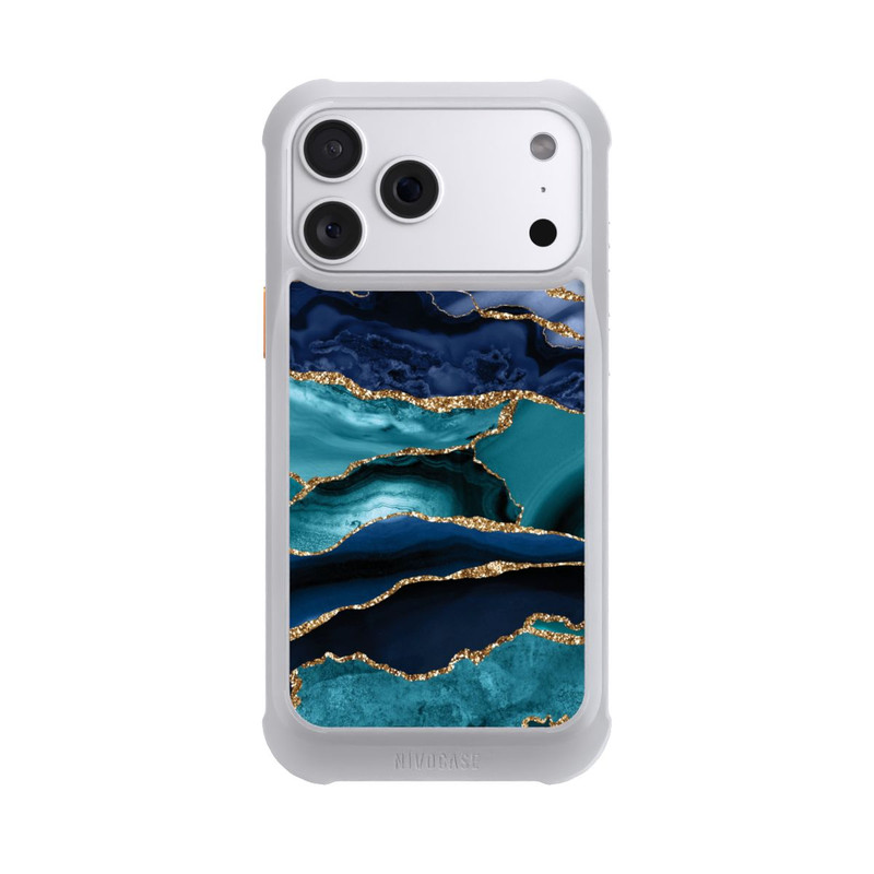 iPhone 18 Pro Max NIVOmax Aspect pailleté doré marbré bleu foncé et bleu clair