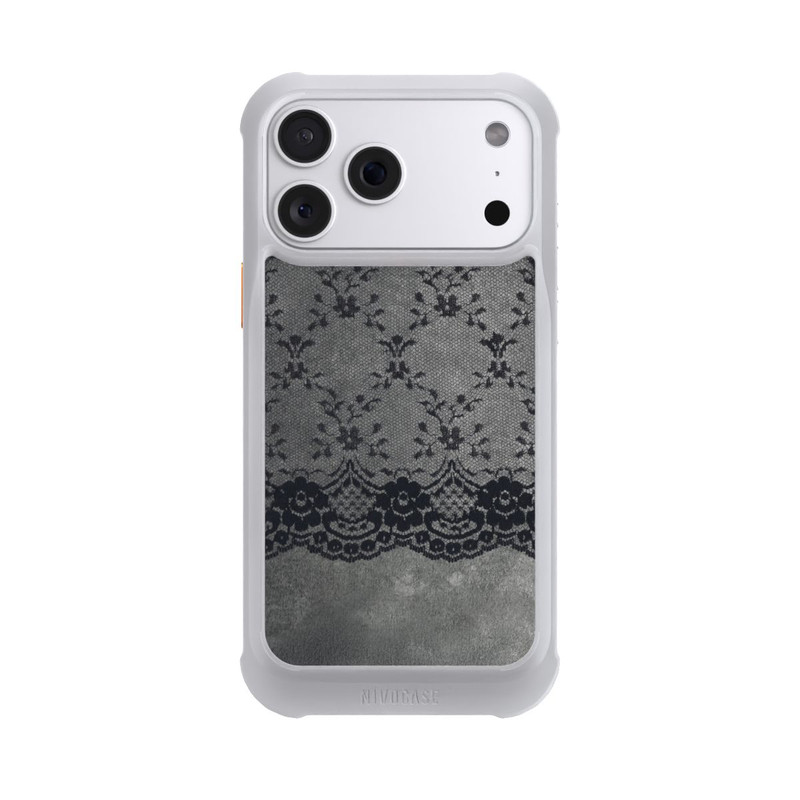 iPhone 18 Pro Max NIVOmax Black Lace Pattern on a Grey Background