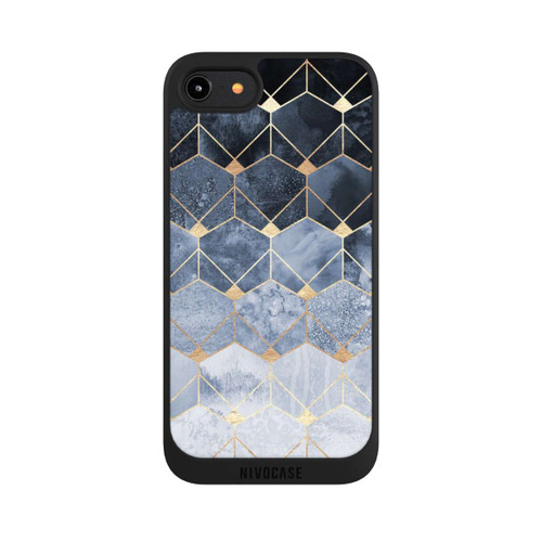 Apple iPhone 7 NIVOpure Blaue Sechsecke und Diamanten Golddruck