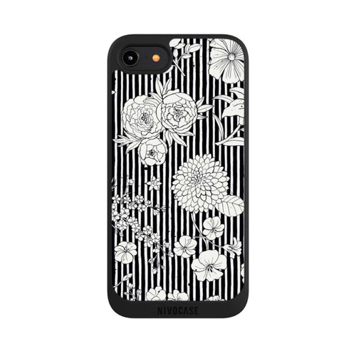 Apple iPhone 7 NIVOpure Blumen und Streifen Schwarz und Weiß