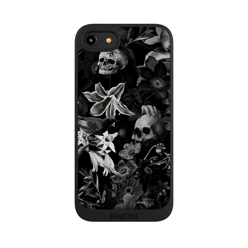 iPhone 7 NIVOpure Totenköpfe und Blumen auf schwarzem Hintergrund