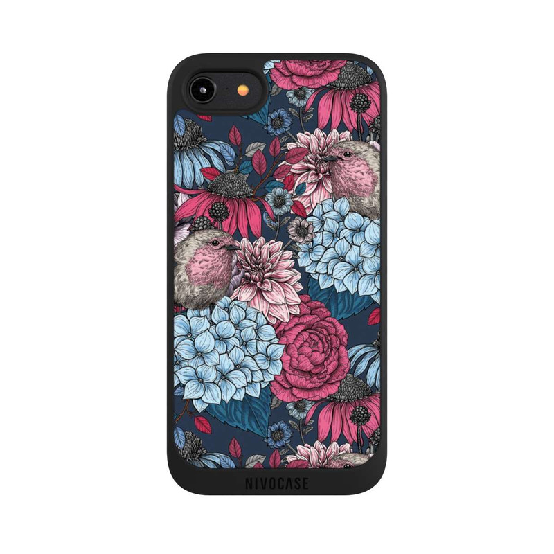 iPhone 7 NIVOpure Vögel und Blumen Petrolrot