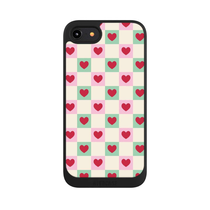 iPhone 7 NIVOpure Cœurs à Carreaux Rose et Vert Saint-Valentin