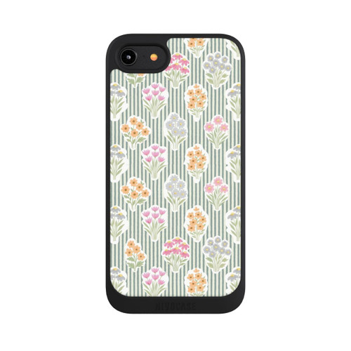 Apple iPhone 7 NIVOpure Ditsy Flower Sticker Bouquets on Blue and Cream Pinstripes