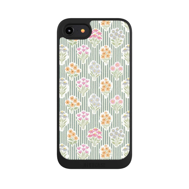iPhone 7 NIVOpure Ditsy Flower Sticker Bouquets on Blue and Cream Pinstripes