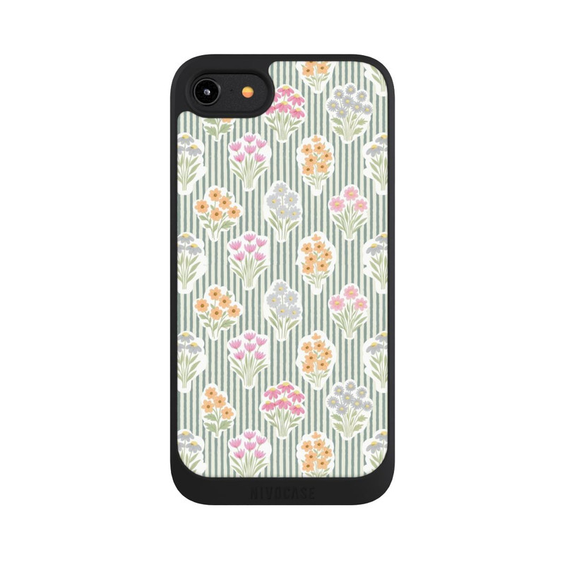 iPhone 7 NIVOpure Ditsy Flower Sticker Bouquets on Blue and Cream Pinstripes