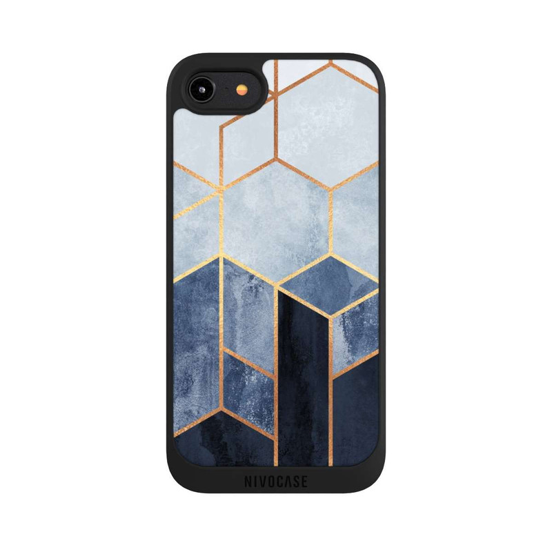 iPhone 8 NIVOpure Impression d'or d'hexagones bleus doux