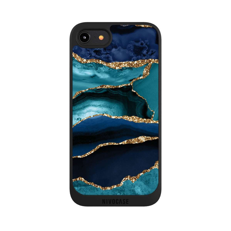iPhone 8 NIVOpure Aspect pailleté doré marbré bleu foncé et bleu clair