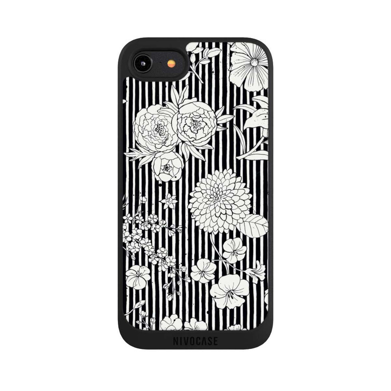 iPhone 8 NIVOpure Blumen und Streifen Schwarz und Weiß