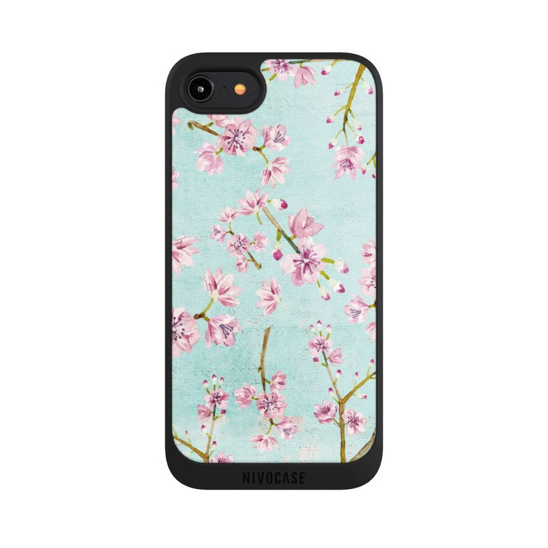 iPhone 8 NIVOpure Motif de brindilles de fleurs de cerisier bleu clair