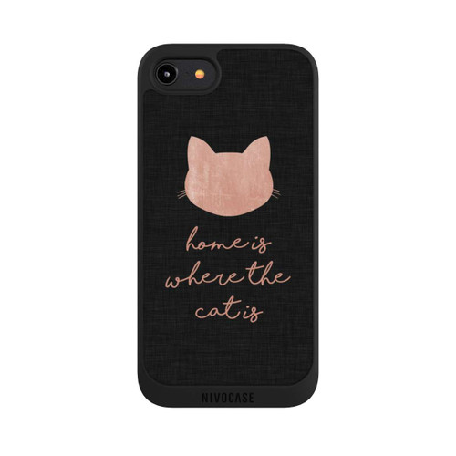 Apple iPhone 8 NIVOpure Home Is Where The Cat Is - Rosa auf Schwarz 