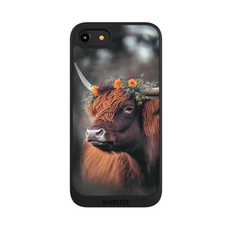 iPhone 8 NIVOpure Vache des Highlands avec des fleurs avec IA
