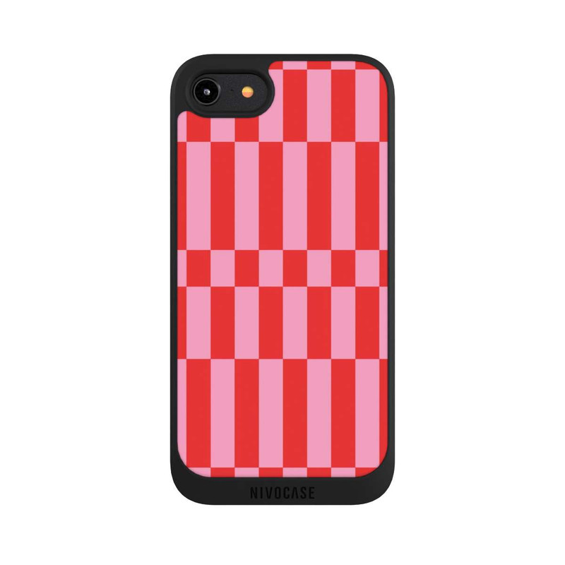 iPhone 8 NIVOpure Checked Abstract Bold Coral Red and Pink Color Block