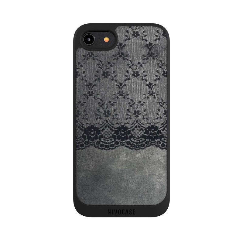 iPhone 8 NIVOpure Schwarzes Spitzenmuster auf grauem Hintergrund