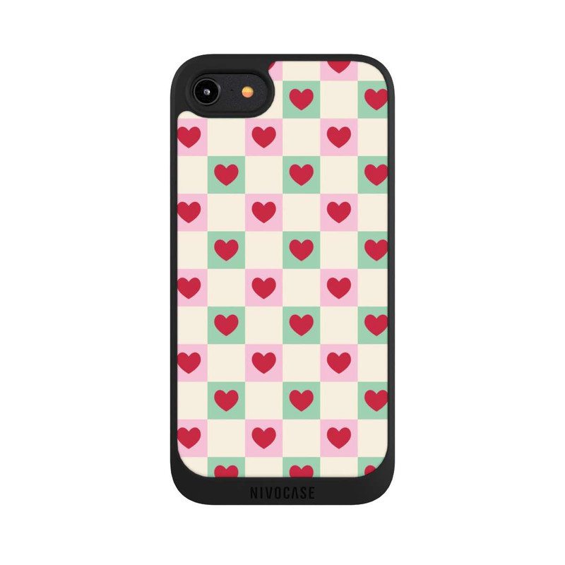 iPhone 8 NIVOpure Karomuster Herzen Rosa und Grün Valentinstag