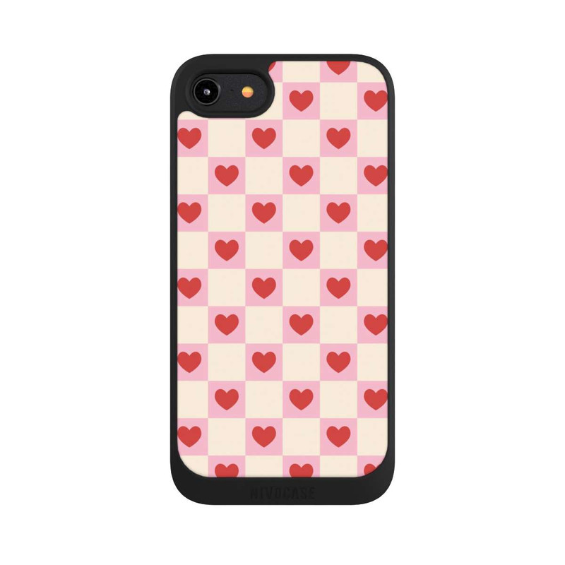 iPhone 8 NIVOpure Valentine Checked Hearts Pattern Pink