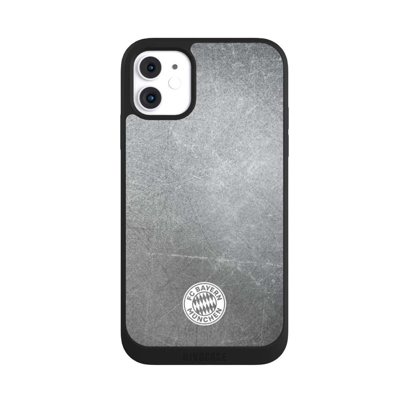 iPhone 11 NIVOpure Klassisches FCB Logo Klein - Weiß auf Metalllook