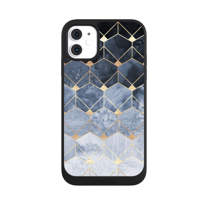iPhone 11 NIVOpure Blaue Sechsecke und Diamanten Golddruck
