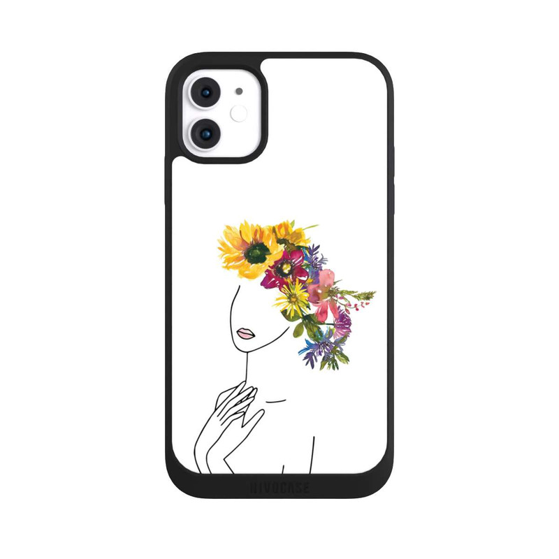 iPhone 11 NIVOpure Line Art femme et couronne de fleurs