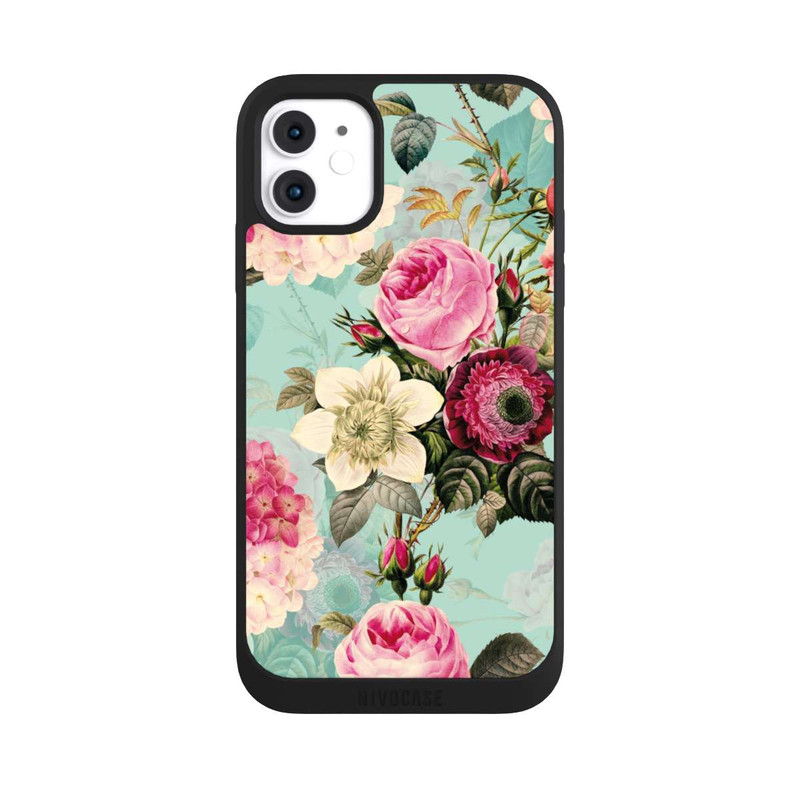 iPhone 11 NIVOpure Roses en papier peint turquoise