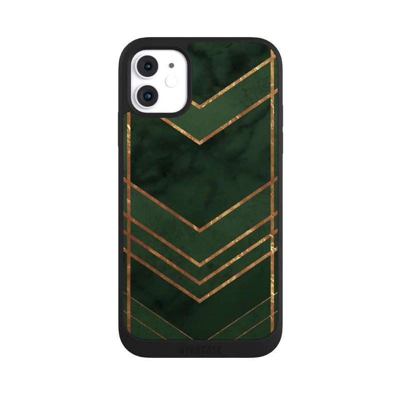iPhone 11 NIVOpure Motif vert foncé rayures dorées