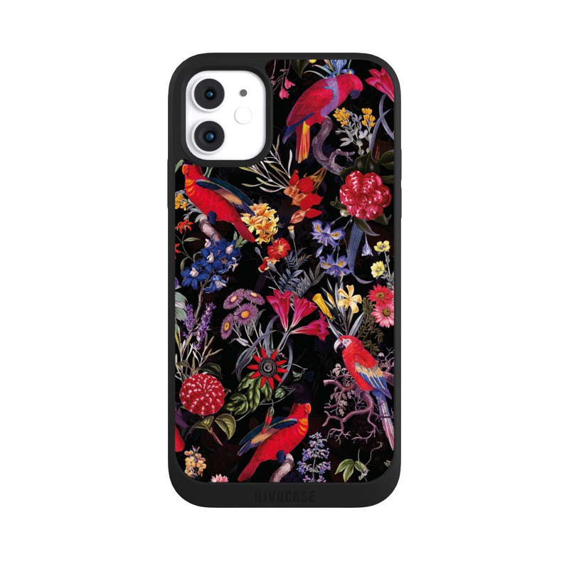 iPhone 11 NIVOpure Dunkle Blumen und Papageien