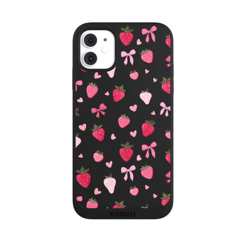 iPhone 11 NIVOpure Erdbeer Herz Schleifen Pink Muster Transparent
