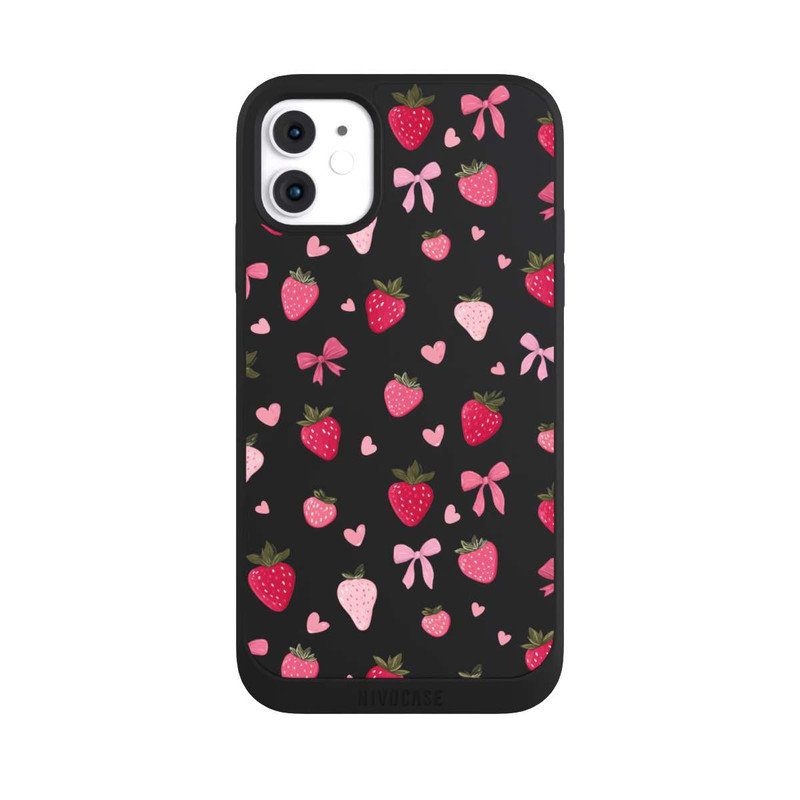 iPhone 11 NIVOpure Strawberry Ribbon Pattern Pink Transparent