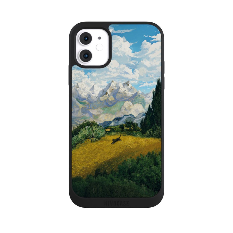 iPhone 11 NIVOpure Champ de blé avec cyprès, par Van Gogh, avec un chat avec l'IA