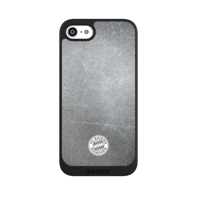 iPhone SE 2020 NIVOpure Logo FCB Classique Petit - Blanc sur Fond Métallique
