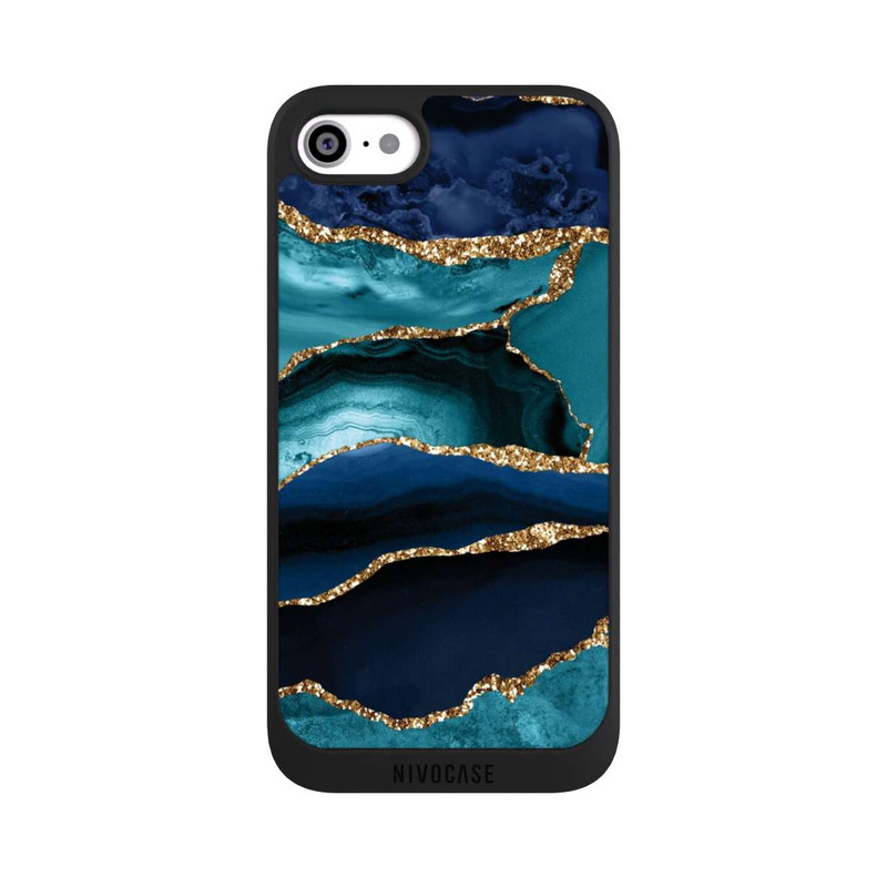 iPhone SE 2020 NIVOpure Aspect pailleté doré marbré bleu foncé et bleu clair