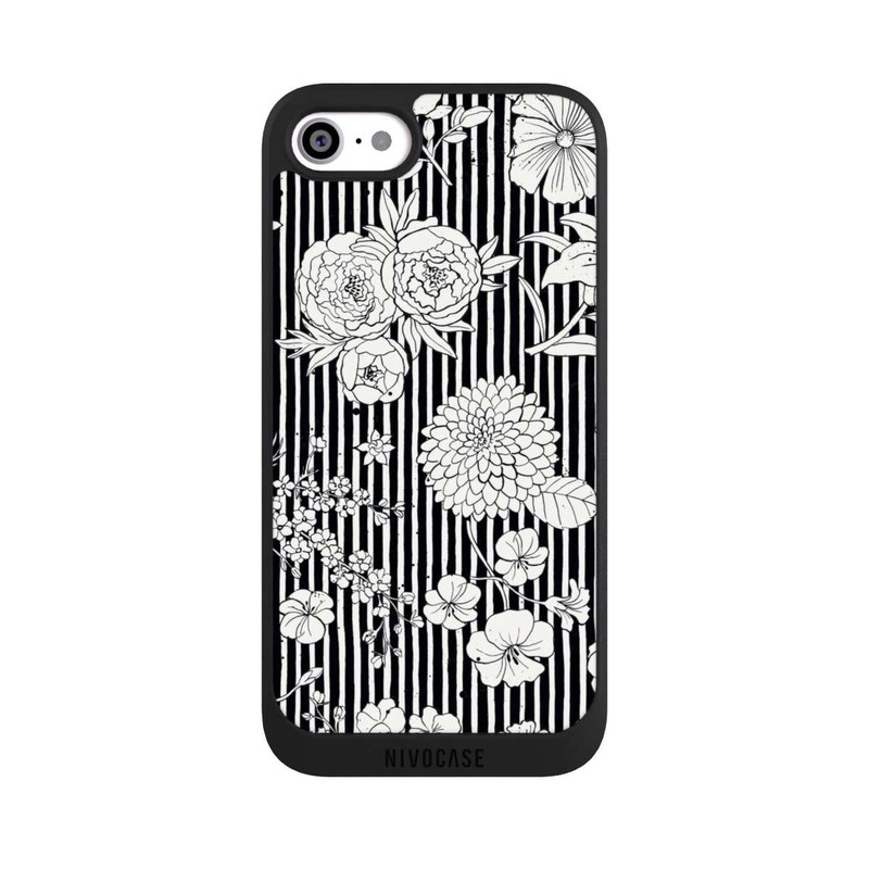 iPhone SE 2020 NIVOpure Flowers and Stripes Black and White