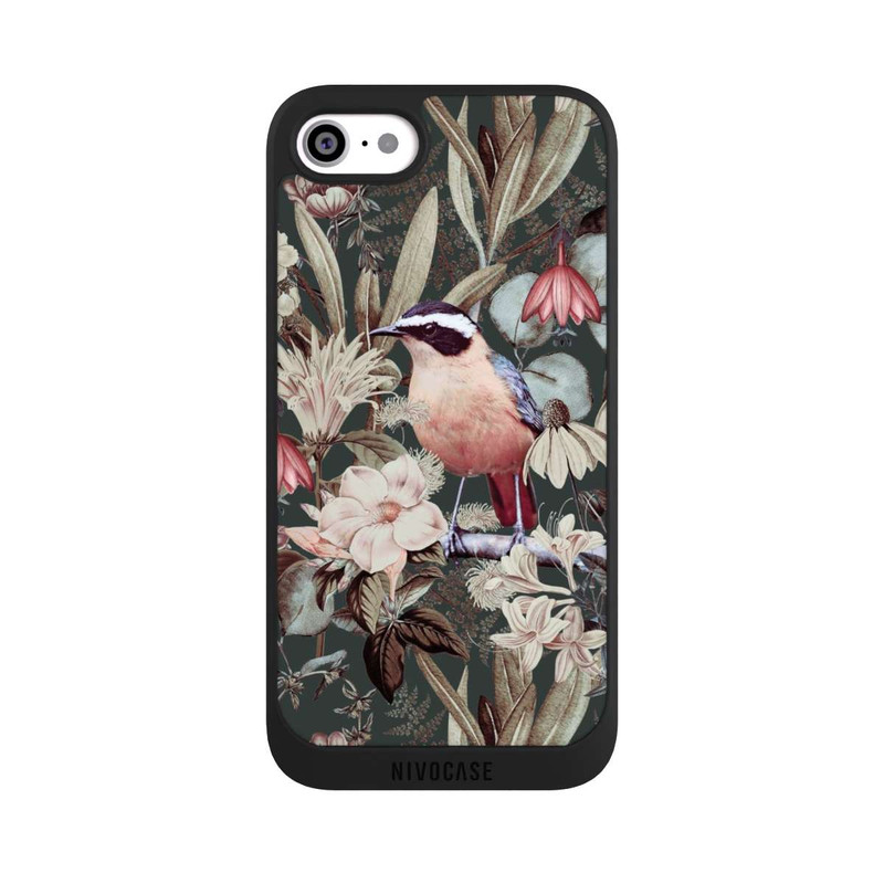 iPhone SE 2020 NIVOpure Orangefarbener Vogel im Vintage Blumenmuster