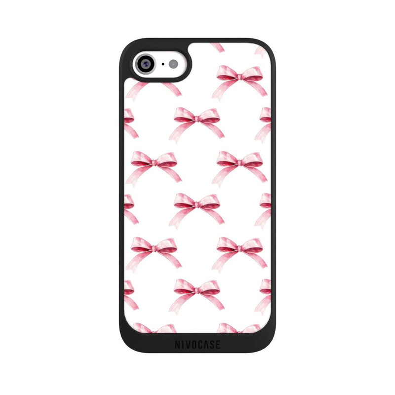 iPhone SE 2020 NIVOpure Motif Nœud Rose sur Fond Blanc