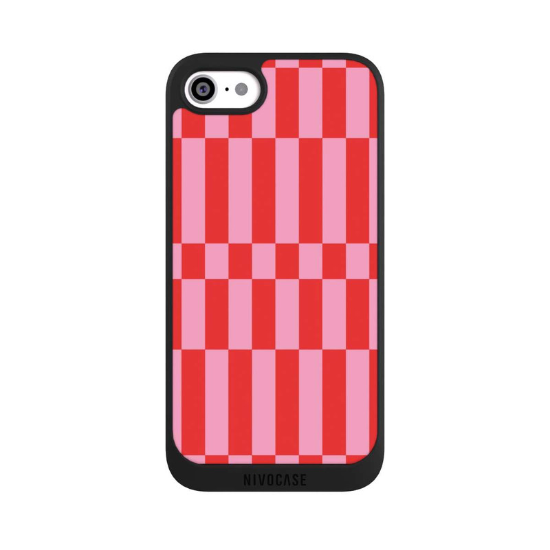 iPhone SE 2020 NIVOpure Checked Abstract Bold Coral Red and Pink Color Block